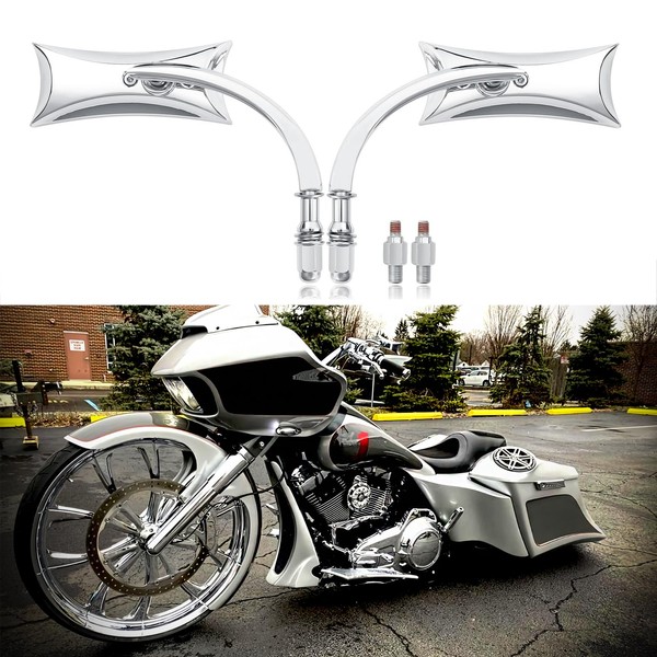 8mm 10mm Chrome Motorcycle Rectangle Rearview Mirrors Compatible with Harley
