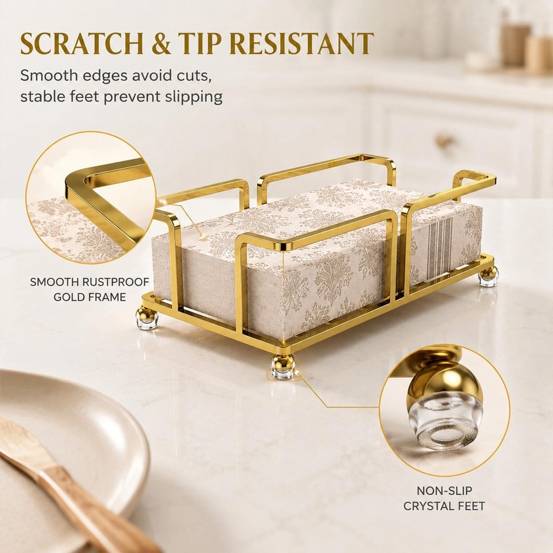 Guest Hand Towel Holder for Bathroom,Rectangle Napkin Tray,Gold