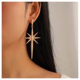 Yheakne Boho Starburst Drop Earrings Gold Sword Earrings Vintage Teardrop Stud Earrings Long Paved Starburst Earrings Jewellery for Women and Girls, Zinc