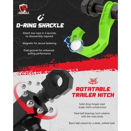 AMBULL Rotatable D Ring Separate Shackle Trailer Hitch Receiver & 2-Inch Ball Mount, 3/4" Shackle with 2" Towing Ball Mounts, 23T/50706Lbs Break Strength Heavy Duty Towing Recovery Hitch, Blackgreen