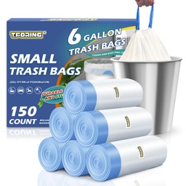 T.FORING 150 Count 6 Gallon Trash Bags Drawstring - 1.1 Mil Heavy Duty Medium Garbage Bags,22.5 Liter Strong Plastic Can Liners Unscented,Thick Waste Basket Bags for Bathroom Office Kitchen