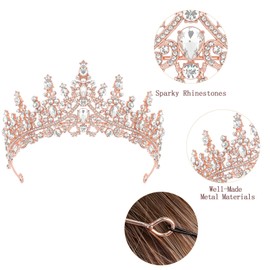 CAVETEE Princess Crown and Birthday Princess Sash, Birthday Tiara with Glitter Sash for Princess Party Decorations Happy Birthday Accessories Birthday Crown and Tiara for Women Girls (Rose Gold)