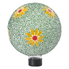 Gazing Ball 8 Inch Flower Glass Mosaic Garden Globe Outdoor Gazing Globe Yard Ornament for Garden Yard Home Lawn Outdoor Decoration Gift for Women (Not Solar Powered)