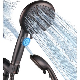 Cobbe ORB High Pressure Shower Head with Built-in Pause Button 9-Function Detachable Showerhead with Handheld Brass Swivel Bracket & Stainless Steel Hose, Water Saving 1-Click Stop, Oil Rubbed Bronze