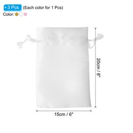 PATIKIL Satin Bags with Drawstring, 3 Pack 6x8 Inch Wedding Favor Bags Mini Gift Packaging Bags for Birthday Christmas Jewelry Party, Pink Gold Tone White