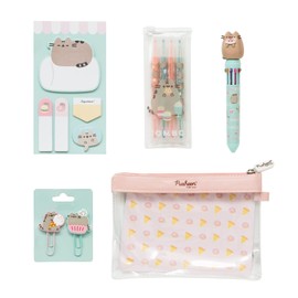 Grupo Erik Pusheen Foodie Stationery Set - Ballpoint Pen 10 Colours - Large Pencil Case - Paper Clips - 4 Highlighters Pastel - Sticky Notes KPGE001