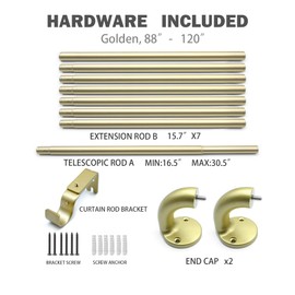 Blackout Curtain Rod 88-120, 3/4 Inch Curtain Rods for Windows Adjustable, Wrap Around Heavy Duty Telescoping Curtain Rods for Bedroom, Living Room, Gold