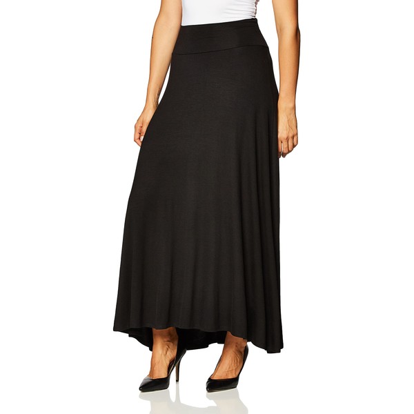 AGB Women's Soft Knit Maxi Skirt, Standard and Plus Sizes, Black, Medium Petite