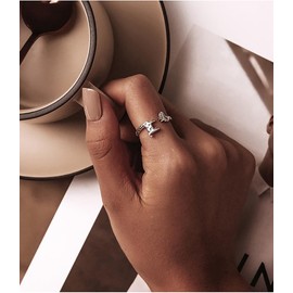 IMINI Cute Giraffe 925 Sterling Silver Open Statement Ring for Women Girls Animal Adjustable Stacking Wrap Finger Band Expandable Promise Eternity Rings Birthday Christmas Jewelry Gifts