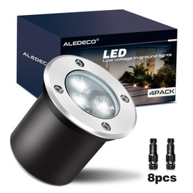 ALEDECO 4Pack 3W Low Voltage Landscape Lights with Connectors 12-24V LED In-Ground Lights IP67 Waterproof Garden Lighting 6500K Outdoor Well Light for Yard Pathway Driveway Deck (Cool White)