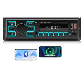 CAMECHO Single DIN Car Stereo with Bluetooth 5.1, 1 Din Car Radio with USB/TF/AUX Inputs, FM Radio, MP3 Player, Remote App, Voice Control, Color Illumination, Car Audio Digital Media Receiver