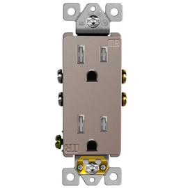 ENERLITES Elite Series Decorator Receptacle Outlet Child Safe Tamper-Resistant, Gloss Finish, Self-Grounding, 2-Pole, Residential Grade, 15A 125V, UL Listed, 61501-TR-NK-10PCS, Nickel (10 Pack)