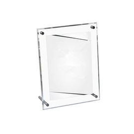 Leoyoubei 5x7 inch Double Panel Acrylic Wall Mount Floating Picture Frame with Support Stand,Clear Frameless Baby Friend Family Picture Desktop Display Protect Photos from Fading and Yellowing