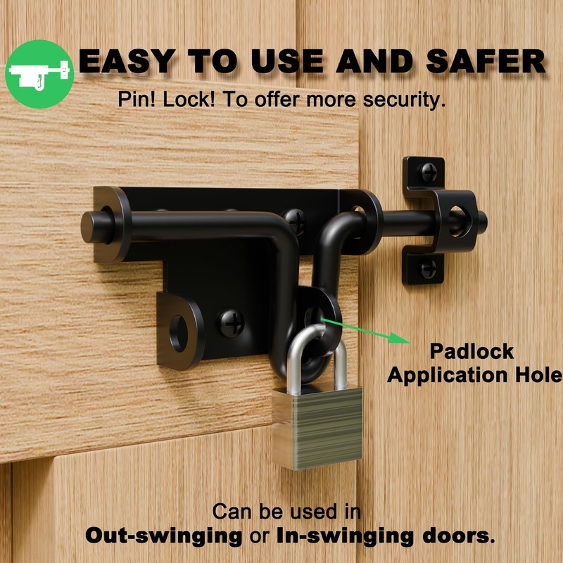 Heavy Duty Slide Bolt Gate Latch for Wooden Fence, 2
