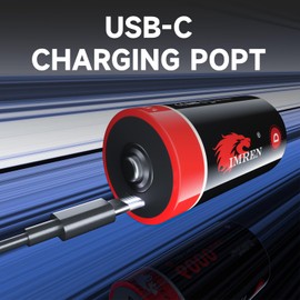 Imren Rechargeable Lithium D Batteries, Rechargeable D Batteries with 4 in 1 USB-C Charging Cable, 4 Pack 1.5V D Lithium Cell Batteries for Flashlights, Remote Controls, Radios, Fans, Toys, Clocks