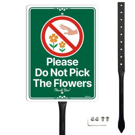 Smeryl Please Do Not Pick The Flowers Sign with 17.7” Stake for Yard, 10” x 7” Do Not Pick Flowers Sign, Rust-Free Aluminum, Weatherproof, Easy to Install, 1 Pack