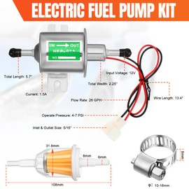 Threlaco 2 Pcs Electric Fuel Pump Kit 12v Universal Low Pressure 4-7 Psi Gas Diesel Inline Pump with 2 Fuel Filter and 8 Hose Clamp Carburetor Hep-02a Lawn Mower Transfer Machine(Silvery)