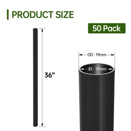 50-Pack 36" x3/4" Aluminum Deck Balusters Hollow Round Deck Railing Spindles Matte Coated Black for Wood and Composite Deck Indoor Outdoor