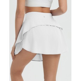 baleaf Women's Tennis Skirts 14" Golf Skorts with Pockets Double Ruffle High Waisted Athletic Skirt with Liner Shorts White S