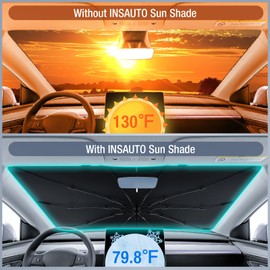 INSAUTO Windshield Sun Shade Umbrella for Ford Ranger 2019-2025, Foldable Front Windshield Sunshade with Storage Bag, Block Out UV Rays & Heat, Keep Car Cool