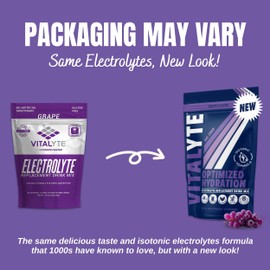 Vitalyte Electrolyte Powder Drink Mix, Isotonic Electrolyte Hydration Mix, Gluten Free Post Workout Powder Mix, Pack of 1, 35 oz., Grape Flavor