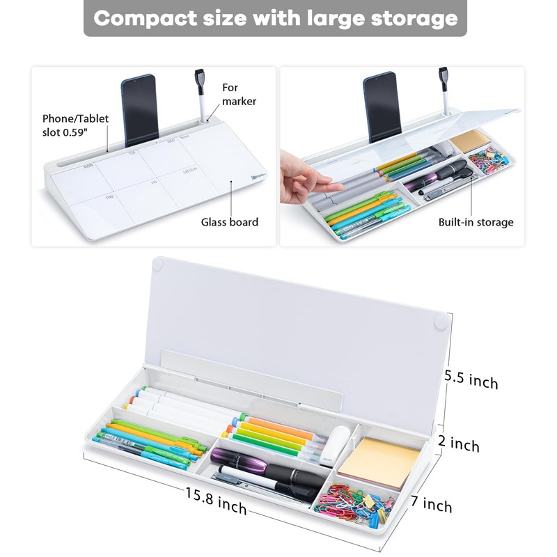 Varhomax Glass Weekly Dry Erase Desk White Board, Desktop to