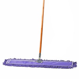 Tidy Tools Commercial Dust Mop & Floor Sweeper, 36 in. Dust Mop for Hardwood Floors, Reusable Dust Mop Head, Wooden Broom Handle, Industrial Dry Mops for Floor Cleaning and Janitorial Supplies, Purple