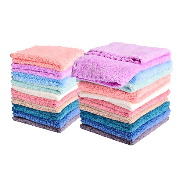 Kyapoo Baby Wash Cloths Microfibre Coral Fleece Extra Absorbent and Soft for Newborns, Infants and Toddlers Pack of 20