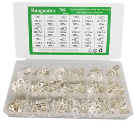 700Pcs 18 in 1 Wire Crimp Connectors Non-Insulated Ring Fork U-Type Terminals 22-10 AWG Tin-Plated Copper Terminals Assortment Kit