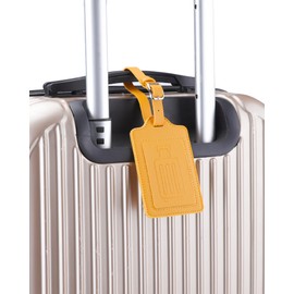 Teskyer Leather Luggage Tags for Suitcases, TSA Approved Luggage Tag with Privacy Protect Flap Cover, 2 Pack, Yellow