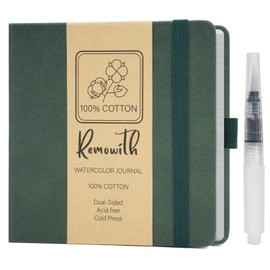 Remowith Leather Cover Watercolor Sketchbook, 6"x5.5" Journal, 300gsm Cold Press Cotton Paper (24 Sheets/48 Pages), Perfect Watercolor Journal for Markers, Pastels, Turquoise