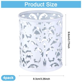 4 Pcs Mental Pen Holder Hollow Pen Pots White Pencil Holder Stationery Storage Organizer,Desktop Pen Vase,Desk Tidy Container Store Pen,Scissor,Makeup Brush for Office Classroom Stationary Supplies