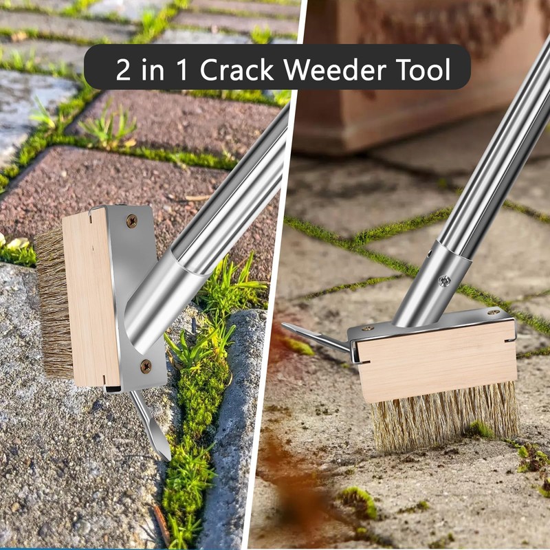mcwdoit Crack Weeder Tool, Weed Puller Tool with 2 Heads&Scraping