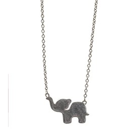 Shag Wear Women's Genuine Pewter Animal Pendant Necklace with Inspirational Message Quote (Lucky Elephant)