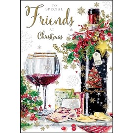 Jonny Javelin Special Friends Christmas Card - Festive Cheese and Wine Spread Embossed with Foil and Flitter Details