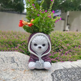 Zeehaor Yorkie Planter Dog Plant Pot Funny Wearing Hoodie Animal Head Flower Pot Adorable with Drainage for Indoor and Outdoor Home Decor