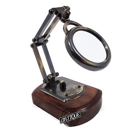 Vintage Brass Magnifying Glass on Wooden Base Adjustable Astrologers Antique Instrument Reading Map Book Zoom Lens Jewlery Loupe Table Gift