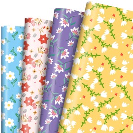 Pineraap 12 Sheets Floral Wrapping Paper Colorful Spring Flower Gift Wrap Paper Folded Flat Decorative Art Paper for Wedding Birthday Baby Shower Mother's Day Gift Packing, 19.7 x 27.6 Inch