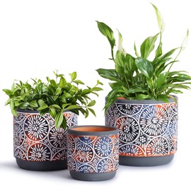DeeCoo 3 Piece Ceramic Plant pots for Indoor with Drainage Holes, 5.7/4.7/3.5/inch, Modern Decorative Flower pots Outdoor Plants Lilies, Cacti, Succulents, Snakes, and Bamboo (Gray)