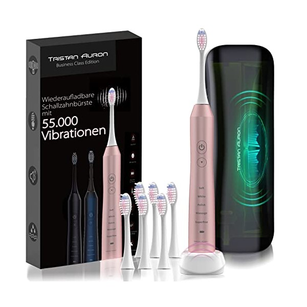 Tristan Auron Schallzahnb√ºrste ‚Äì UV-Reiseetui & 6 B√ºrstenk√∂pfe ‚Äì Sanfte