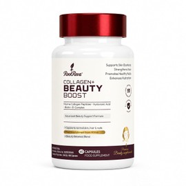 RootReva Collagen + Beauty Boost Supplement | Biotin & Vitamin A | Marine Collagen Peptides | Radiant Skin, Strong Hair, Healthy Nails |Supports Skin Hydration | Hyaluronic Acid | 60 Capsules