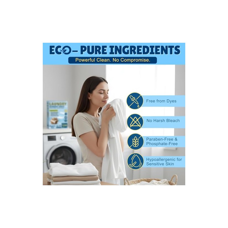 Eco-Friendly Laundry Detergent Sheets, 100 Loads (50 Sheets) Fresh Scent,