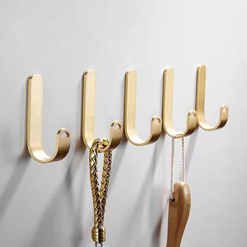 YANROO Gold Brass Hooks, J-Shaped Towel Robe Hook on Wall