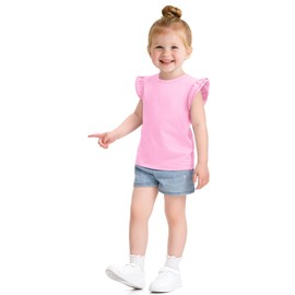 Witwot 3 Pack Toddler Girl Shirts Cotton Baby Girls Ruffle Sleeve Tee Cute Blouse Tops White/Pink/Black 4T