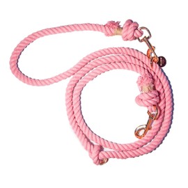 Glow Pups Dog Leash, Hands Free Cotton Rope Dog Leash with Gold Hardware, Heavy Duty Training Lead with Durable Construction, Knotted Handle, Metal Clasps, 7.5 Feet, Light Pink