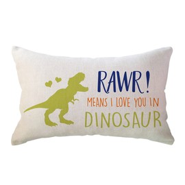 Dinosaur Lumbar Throw Pillow Covers Rawr Means I Love You Pillow Case Dinosaur Gift for Dinosaur Lover Dinosaur Room Decorative Rectangular/Waist Cushion Cover 12×20 Inch for Sofa/Couch/Bed