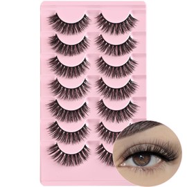 FARRED Fake Lashes Mink Eyelashes Wispy Eye Lash False Natural Eyelash Pestañas 7 Pairs Lashes Pack 8D Short Strip Lashes (A5 | 7-14MM)