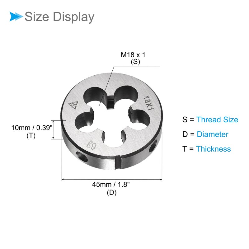 CoCud Round Threading Dies, Metric M18 x 1 Thread, 9SiCr