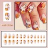 24Pcs Fall Press on Nails Medium Coffin Nails Gold Glitter