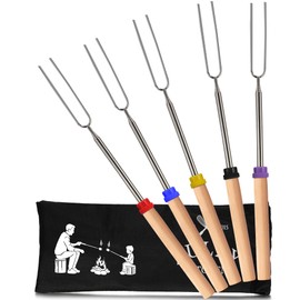 Zulay Kitchen Sturdy Marshmallow Sticks for Fire Pit Extra Long - Smores Sticks Kit - Marshmallow Roasting Skewers - Hot Dog Fork Bonfire Glamping Camping Accessory 32" 5 Pack Bundle